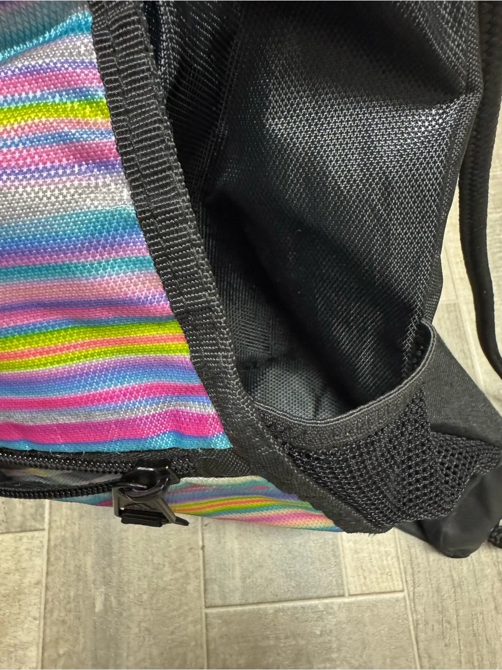 Adidas Black Rainbow Striped Drawstring Backpack Gym Travel Lightweight Unisex